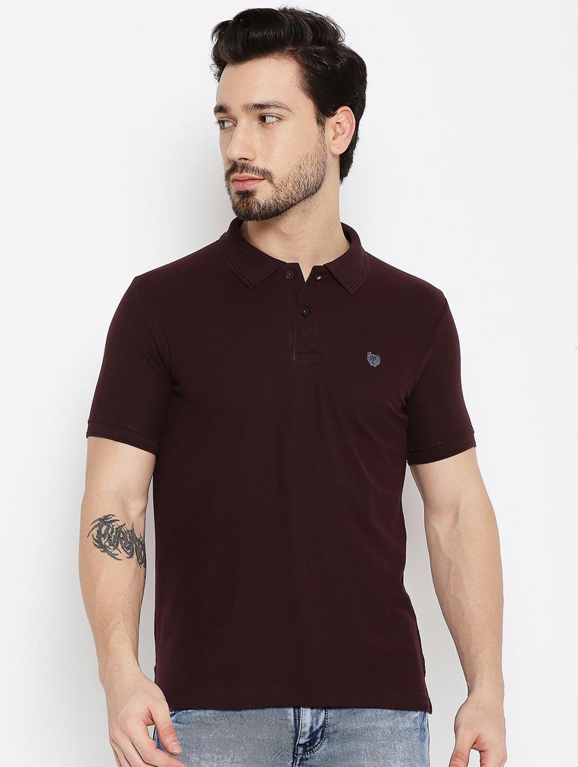 brown solid polo t-shirt - 18570294 - Zoom Image - 1