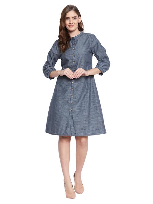 mandarin neck button up a-line dress - 18573315 - Standard Image - 1