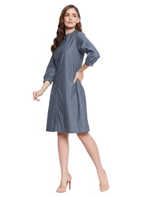 mandarin neck button up a-line dress - 18573315 - Standard Image - 2