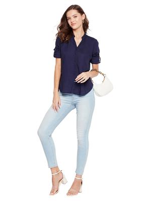 navy blue solid regular shirt - 18573319 - Standard Image - 4