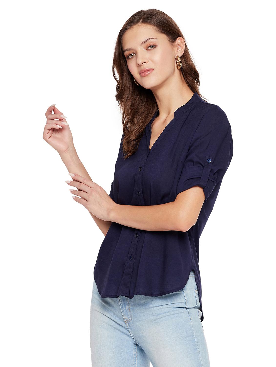 navy blue solid regular shirt - 18573319 - Zoom Image - 2