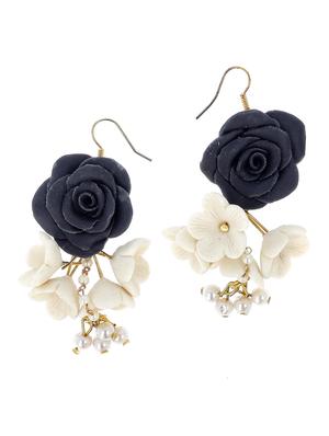navy blue floral drop earring with ring - 18574696 - Standard Image - 2