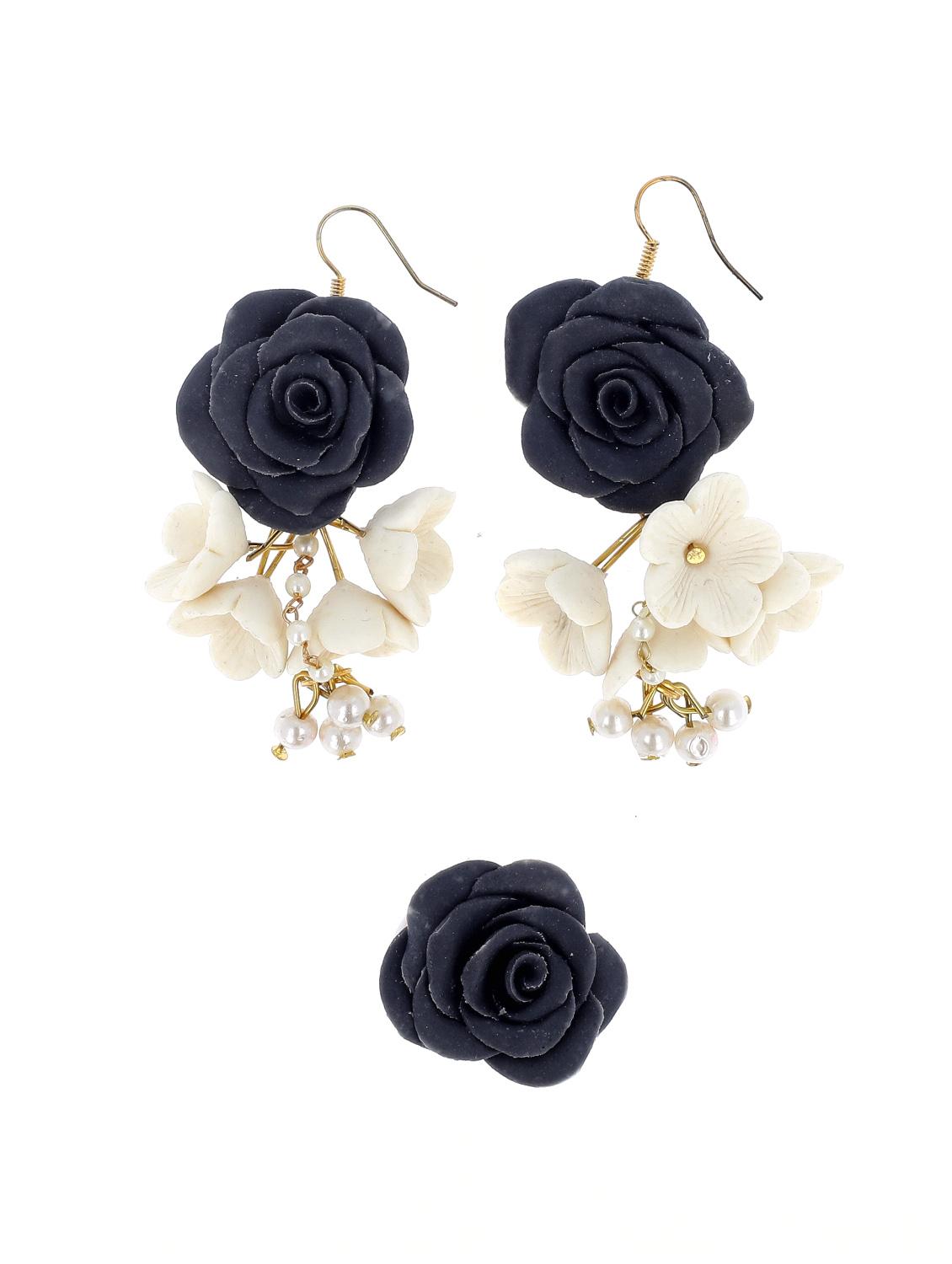 navy blue floral drop earring with ring - 18574696 - Zoom Image - 1
