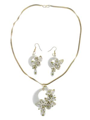 handmade artificial flowers necklace earring set - 18574743 - Standard Image - 2