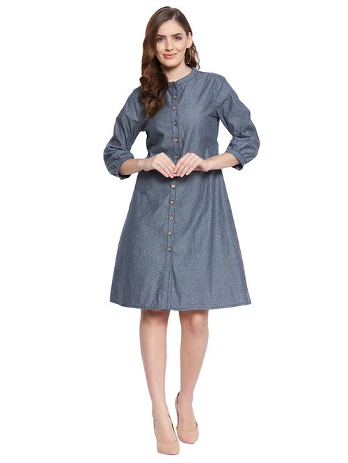 blue self design a-line dress - 18579220 - Standard Image - 1