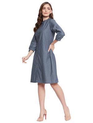 blue self design a-line dress - 18579220 - Standard Image - 2