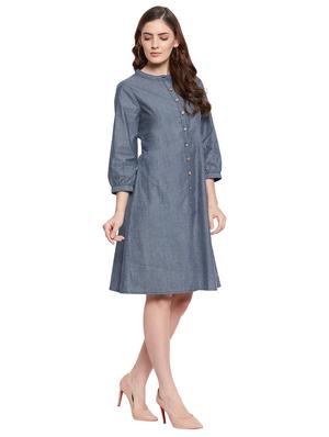 blue self design a-line dress - 18579220 - Standard Image - 3