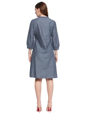 blue self design a-line dress - 18579220 - Standard Image - 4