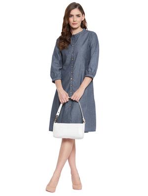 blue self design a-line dress - 18579220 - Standard Image - 5