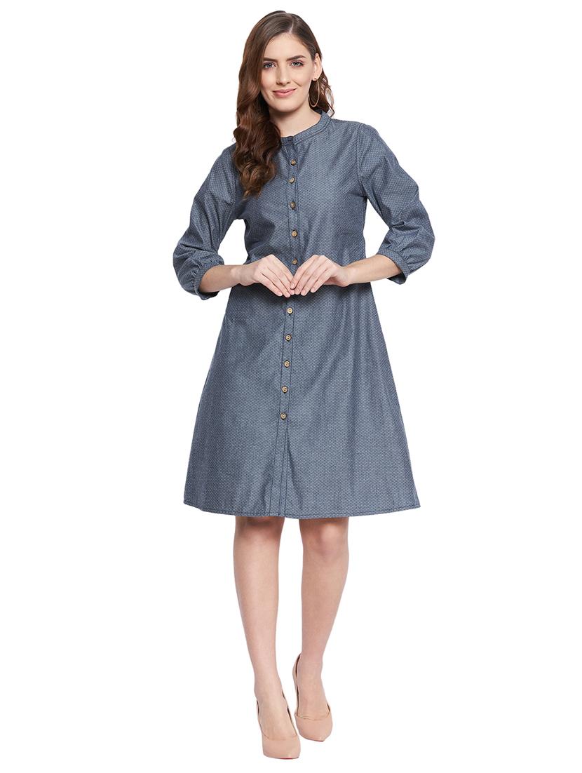 blue self design a-line dress - 18579220 - Zoom Image - 1