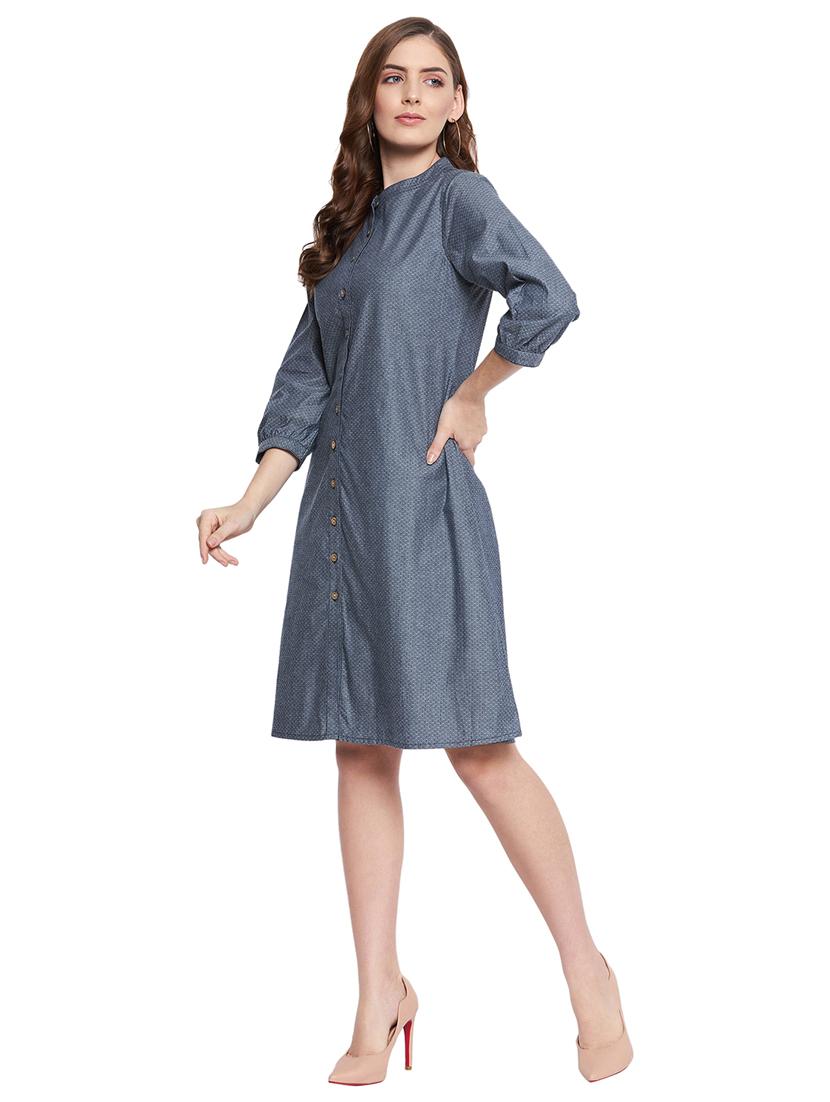 blue self design a-line dress - 18579220 - Zoom Image - 2