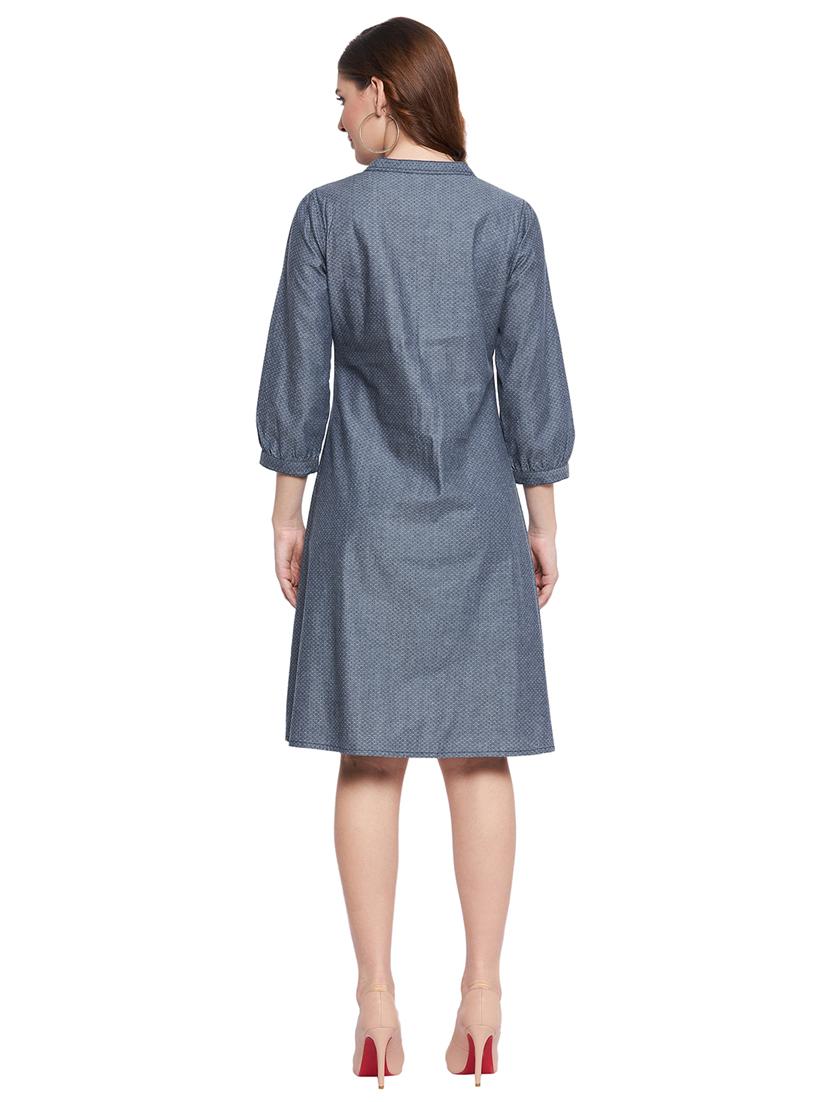 blue self design a-line dress - 18579220 - Zoom Image - 4