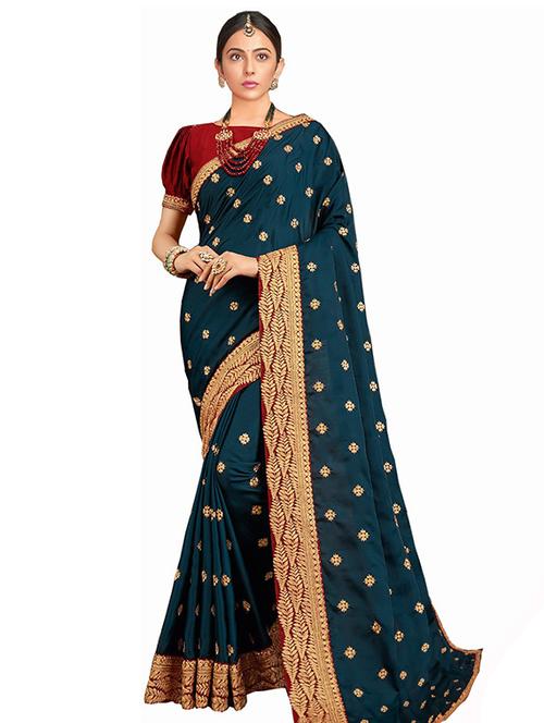 self design embroidered saree with blouse - 18584920 - Standard Image - 1