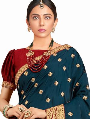 self design embroidered saree with blouse - 18584920 - Standard Image - 2