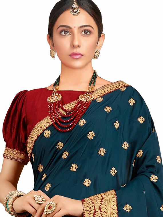 self design embroidered saree with blouse - 18584920 - Zoom Image - 2