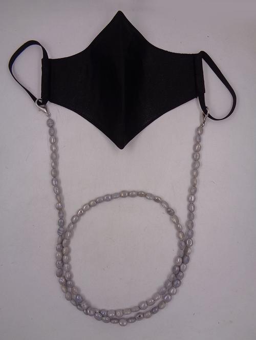 black reusable 2-ply satin face mask with grey beaded chain - 18585872 - Standard Image - 1