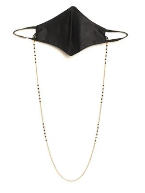 black reusable 2-ply satin face mask with gold plated chain - 18585875 - Standard Image - 3