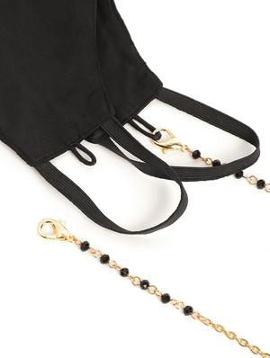 black reusable 2-ply satin face mask with gold plated chain - 18585875 - Standard Image - 4