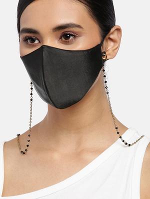 black reusable 2-ply satin face mask with gold plated chain - 18585875 - Standard Image - 7