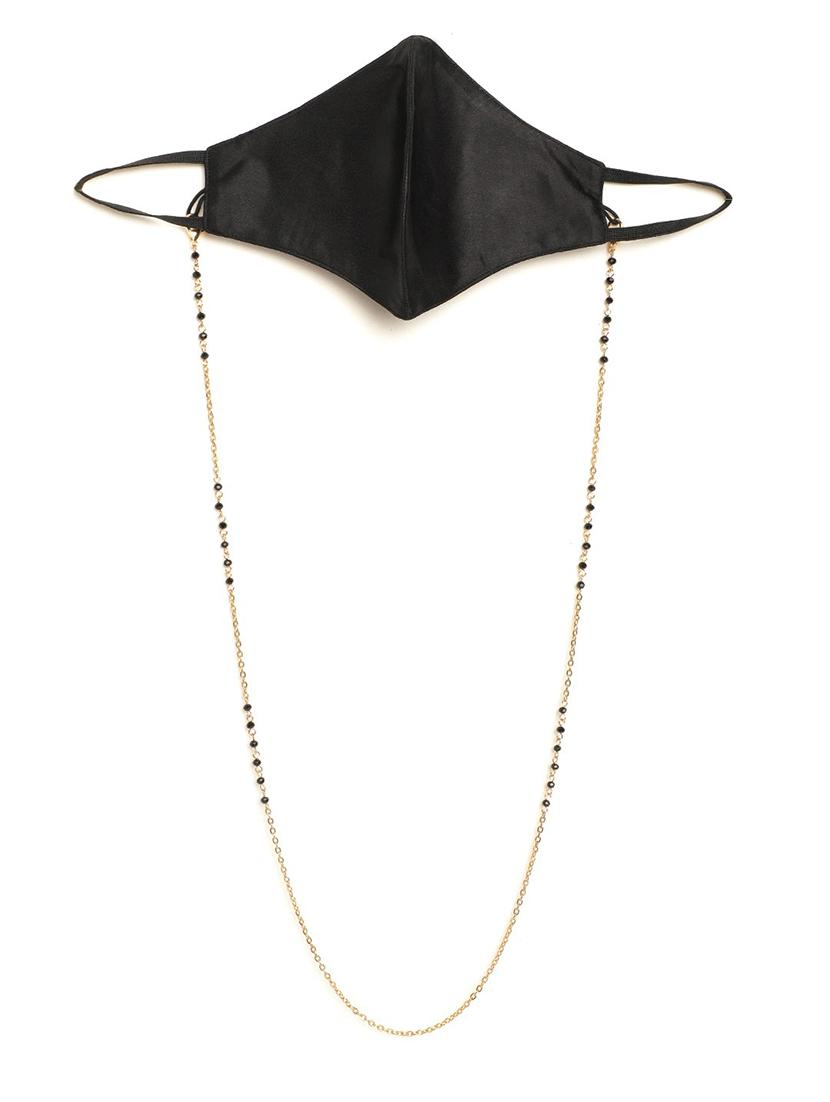 black reusable 2-ply satin face mask with gold plated chain - 18585875 - Zoom Image - 3