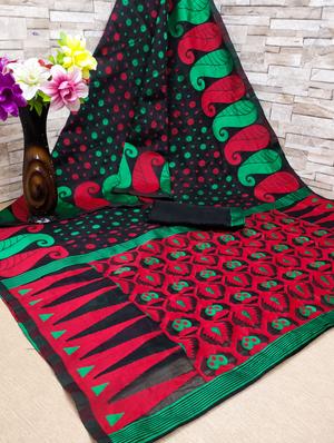 self design jamdani saree with blouse - 18587154 - Standard Image - 5