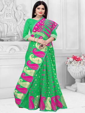 self design jamdani saree with blouse - 18587155 - Standard Image - 2