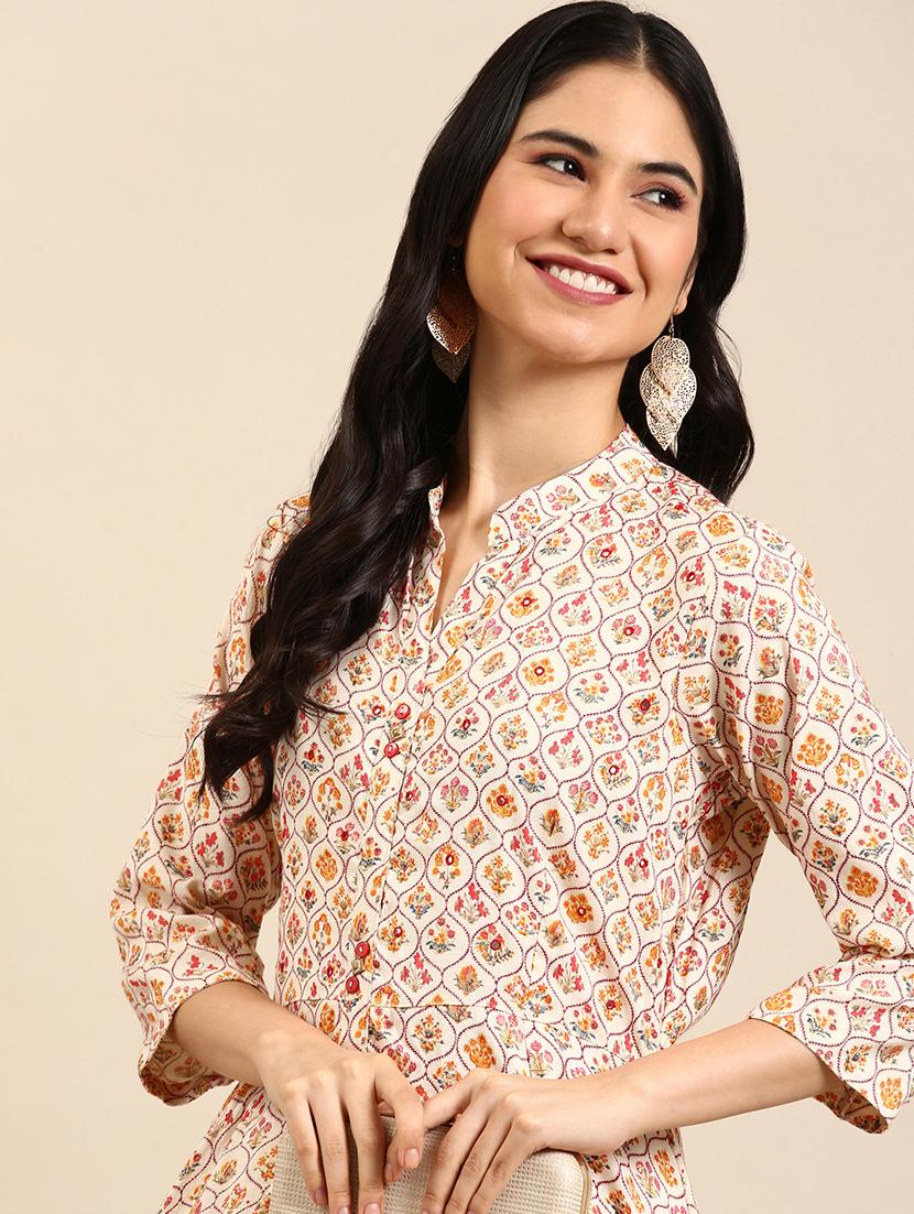 multi color printed flared kurta - 18591127 - Zoom Image - 5