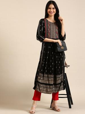 black printed layered kurta - 18591140 - Standard Image - 3