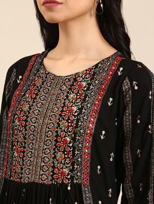 black printed layered kurta - 18591140 - Standard Image - 5