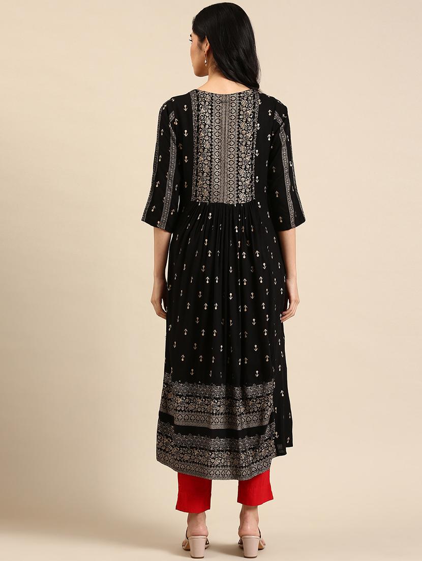 black printed layered kurta - 18591140 - Zoom Image - 2