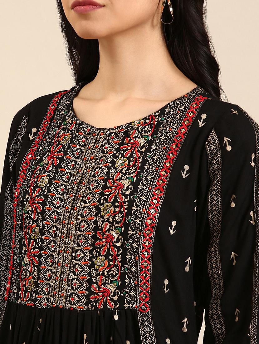 black printed layered kurta - 18591140 - Zoom Image - 5