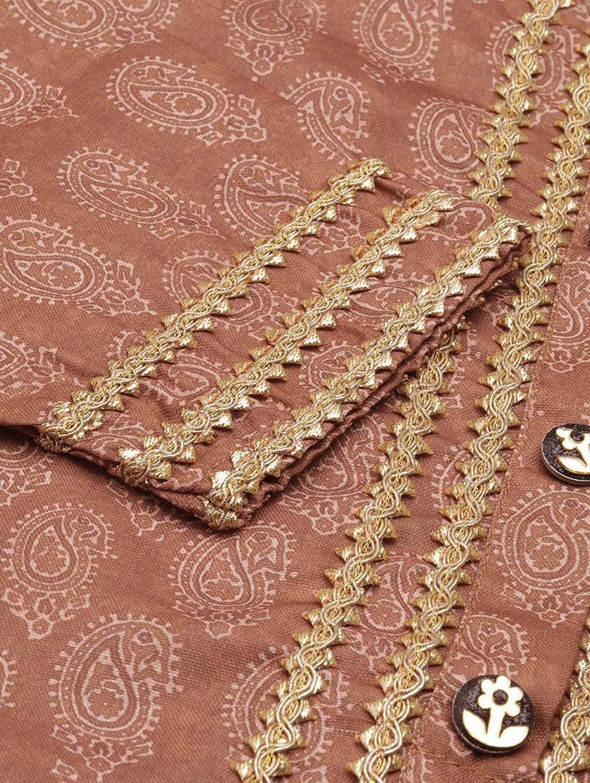 brown printed lace work straight kurta - 18591147 - Zoom Image - 6