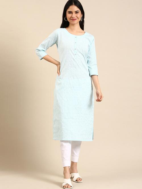 light blue self design straight kurta - 18591152 - Standard Image - 1