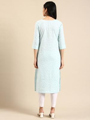 light blue self design straight kurta - 18591152 - Standard Image - 2