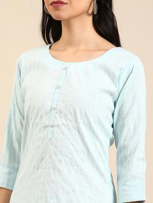 light blue self design straight kurta - 18591152 - Standard Image - 5
