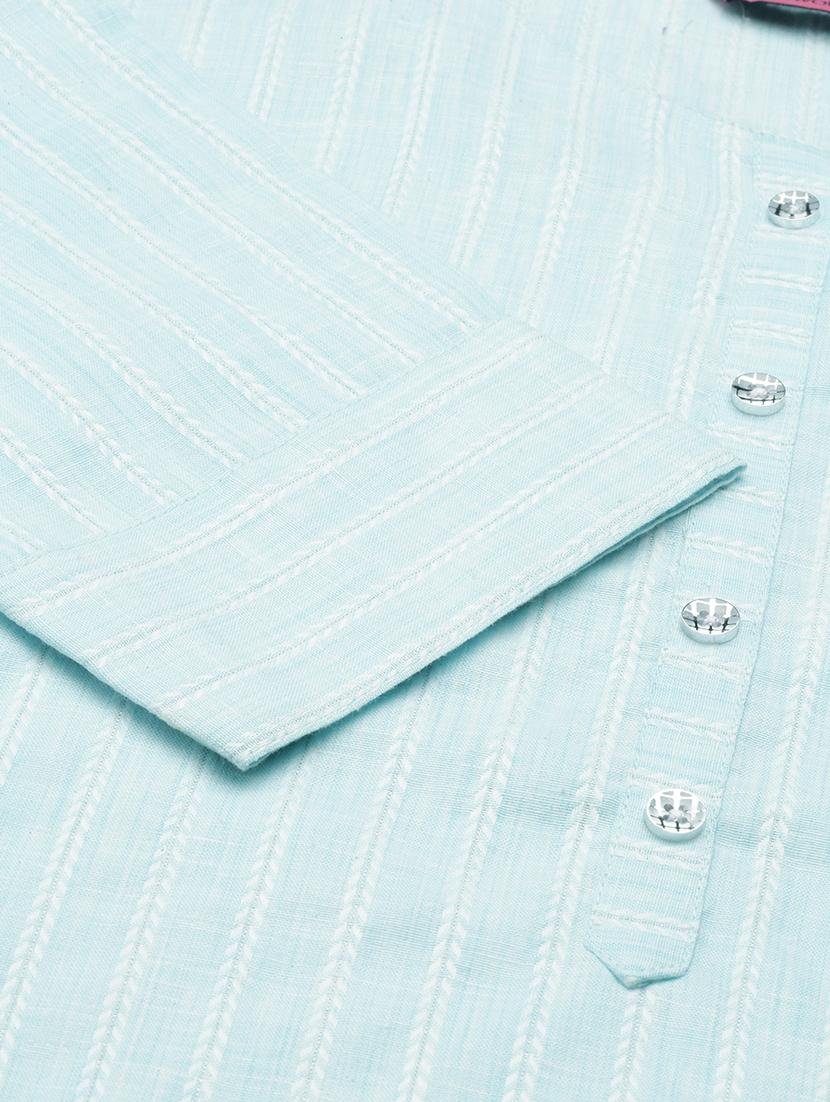 light blue self design straight kurta - 18591152 - Zoom Image - 6