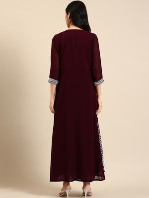 burgundy embroidered kurta with jacket - 18591154 - Standard Image - 3