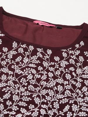 burgundy embroidered kurta with jacket - 18591154 - Standard Image - 4