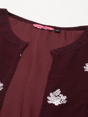 burgundy embroidered kurta with jacket - 18591154 - Standard Image - 6