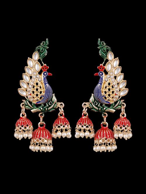 multi colored gold plated jhumka earring - 18593980 - Very Small Image - 1