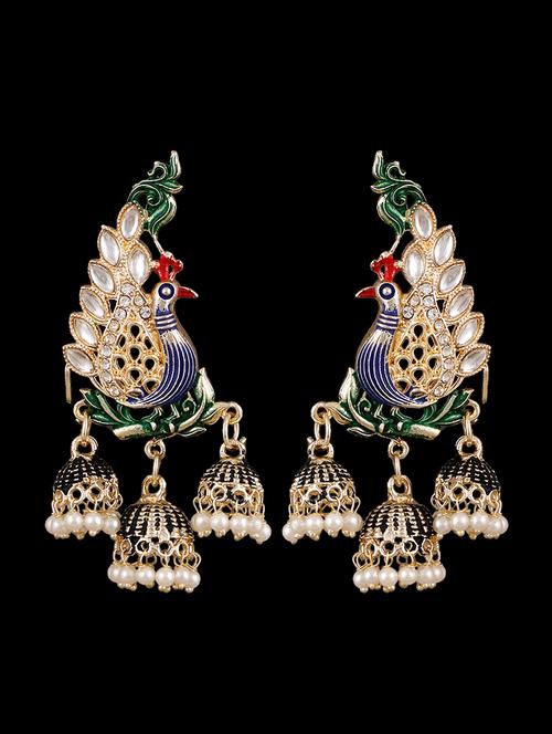 multi colored gold plated jhumka earring - 18593984 - Very Small Image - 1