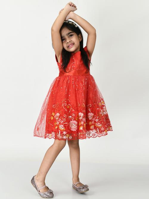 red cotton blend frock - 18604357 - Standard Image - 1