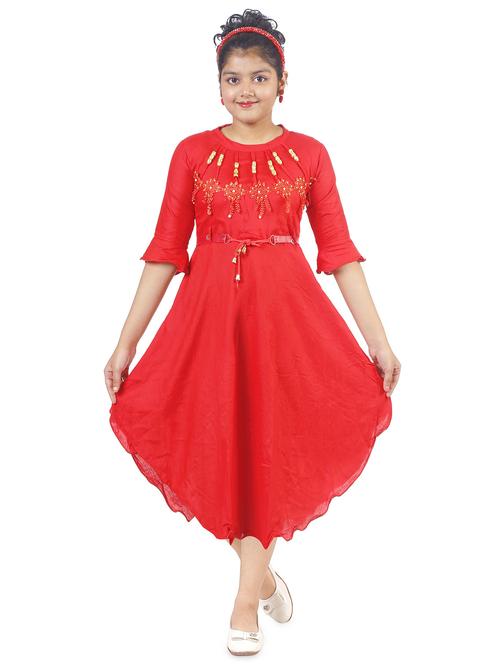 girls red embellished frock - 18607343 - Standard Image - 1