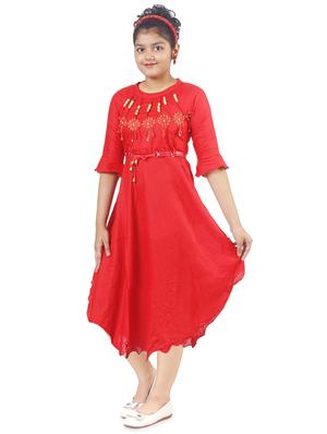 girls red embellished frock - 18607343 - Standard Image - 2