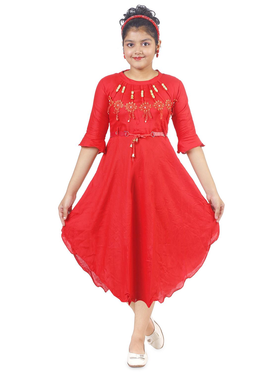 girls red embellished frock - 18607343 - Zoom Image - 1