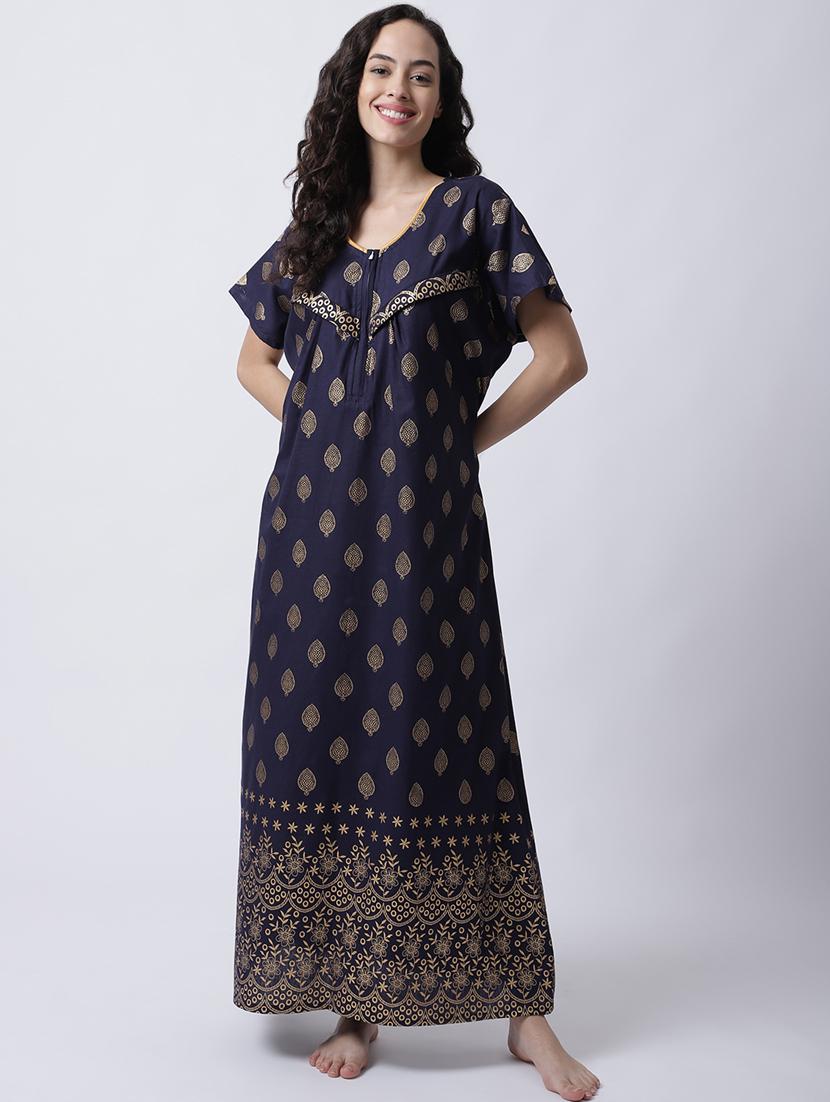 v-neck printed nighty - 18607421 - Zoom Image - 1