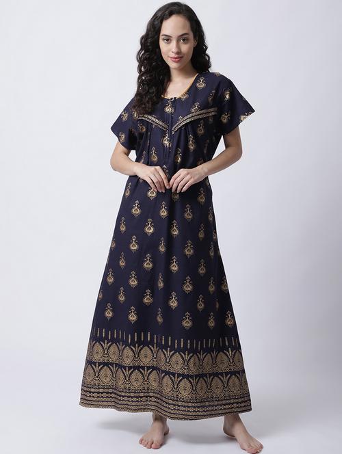 v-neck printed nighty - 18607422 - Standard Image - 1