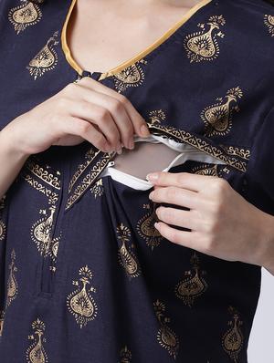 v-neck printed nighty - 18607422 - Standard Image - 5