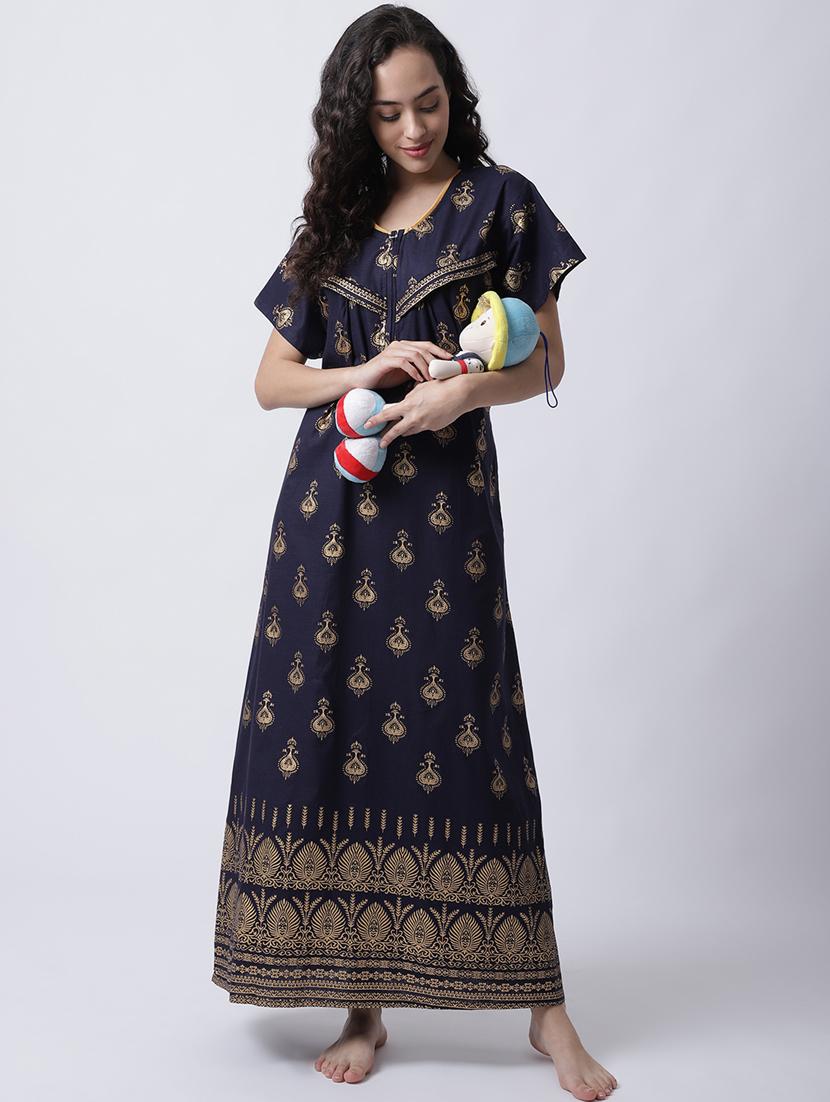 v-neck printed nighty - 18607422 - Zoom Image - 2