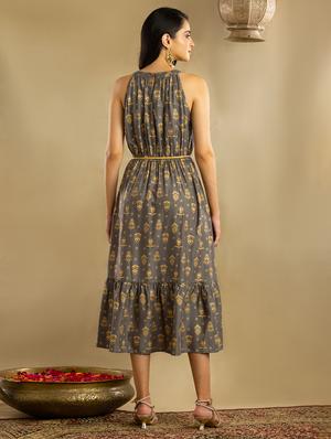 halter neck printed fit & flare dress - 18608145 - Standard Image - 3